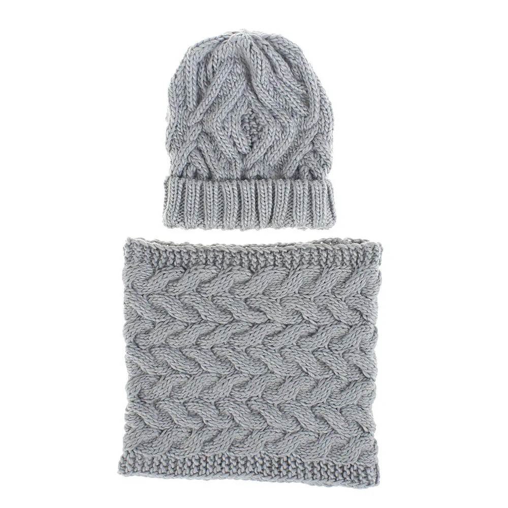 WELROG Winter Beanie Hat and Scarf Set for Women Autumn Casual Hat Ring Scarves Hat Knit Skullies Beanies Hats for Girls - Цвет: Серый