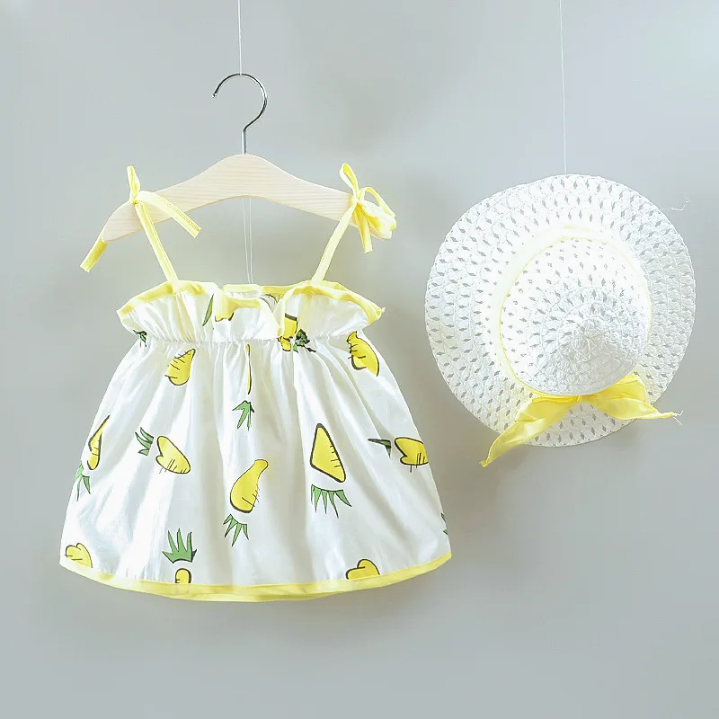 Платья без рукавов для малышей Летняя одежда девочек платье принцессы + шляпа