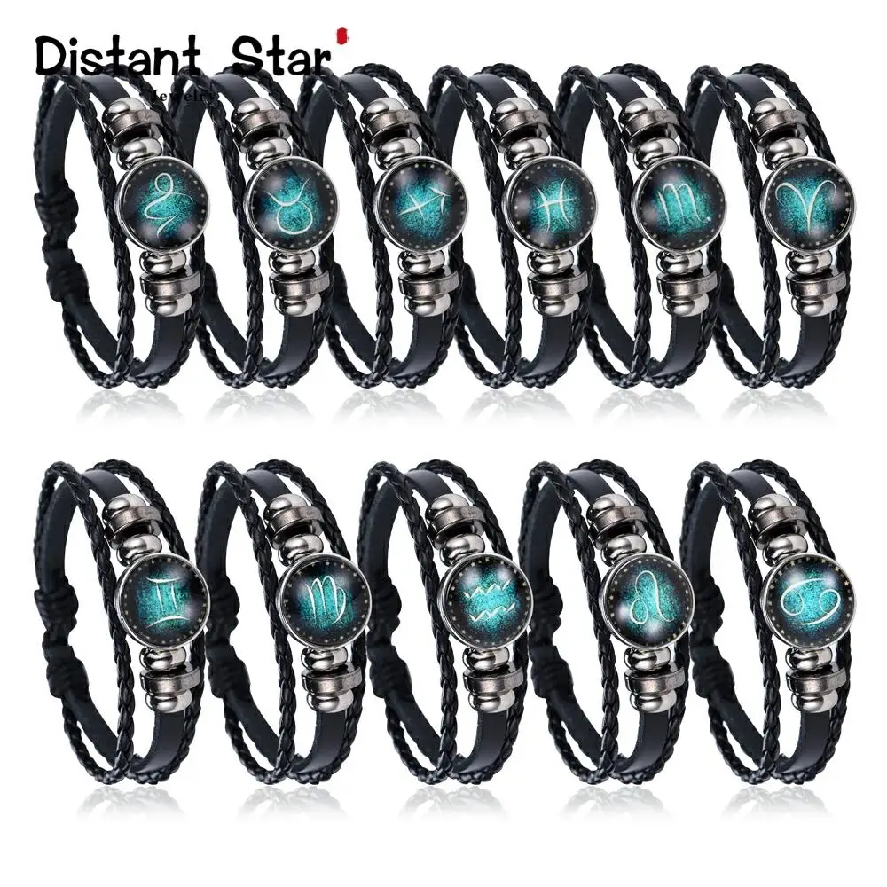 Новый светящийся браслет 12 созвездий мужской кожаный очаровательные браслеты