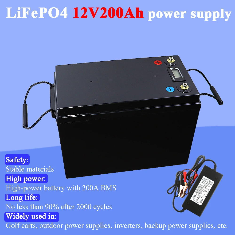 

12v 200Ah высокобезопасные крепежные гайки хорошего разрядки Lifepo4 литиевая батарея пакет 12,8 v батарея электрический велосипед, способный преод...