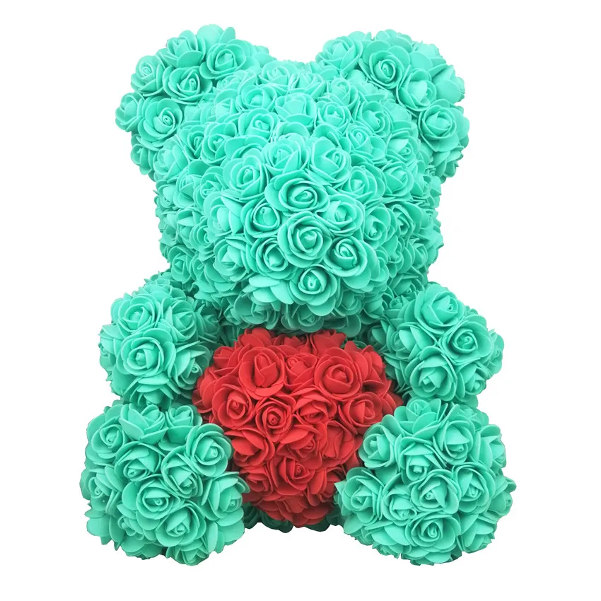 32cm green bear 32 см пена Роза медведь плесень DIY искусственный цветок розы медведь розы с сердцем для влюбленных подарки - Цвет: 32cm green bear