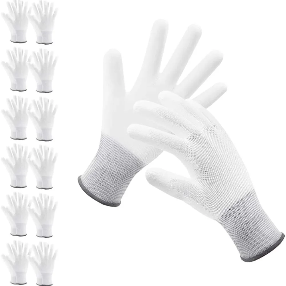 

12pairs Ultra-Thin Polyurethane Coated Gardening and Work Gloves, Plain Nylon Knit Glove, White/Black/Grey Several Color Glove