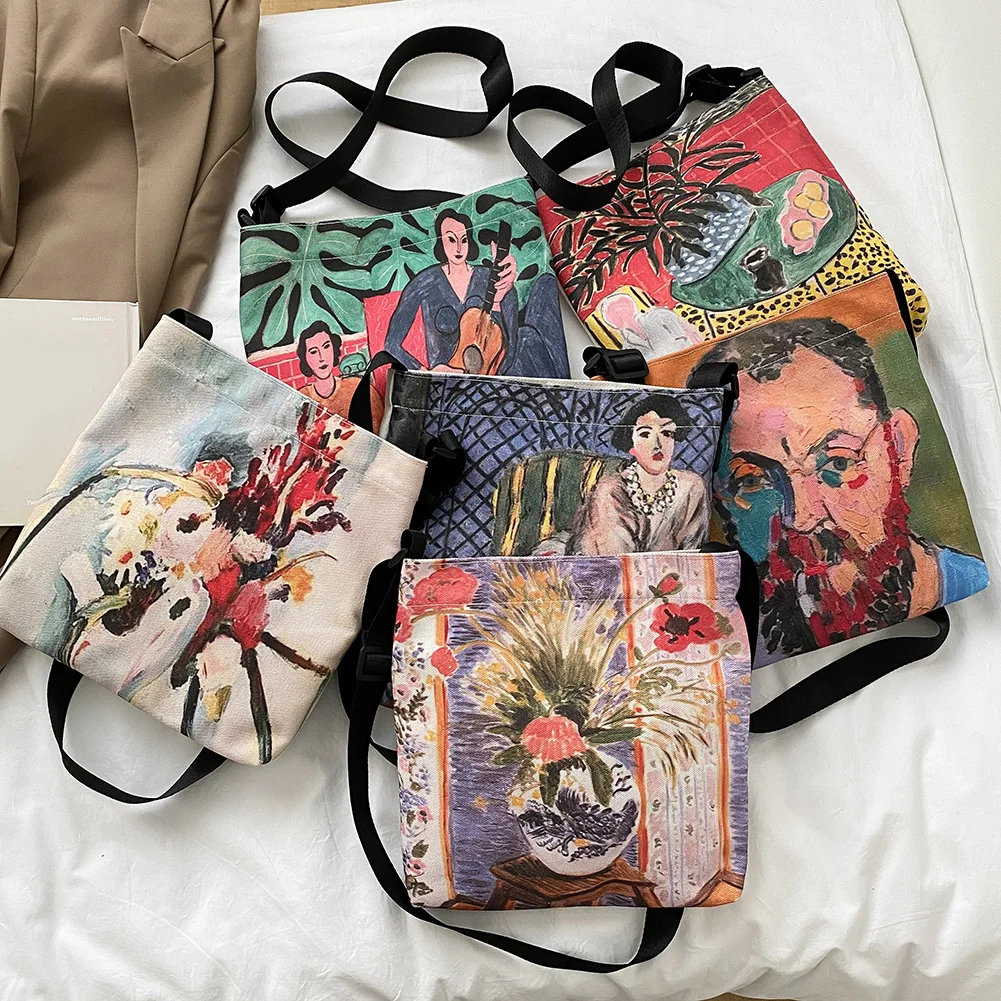 

Canvas Oil Painting Printing Shopping Bag Large Capacity Reusable Grocery Bags Canvas Top-handle Tote Handbags