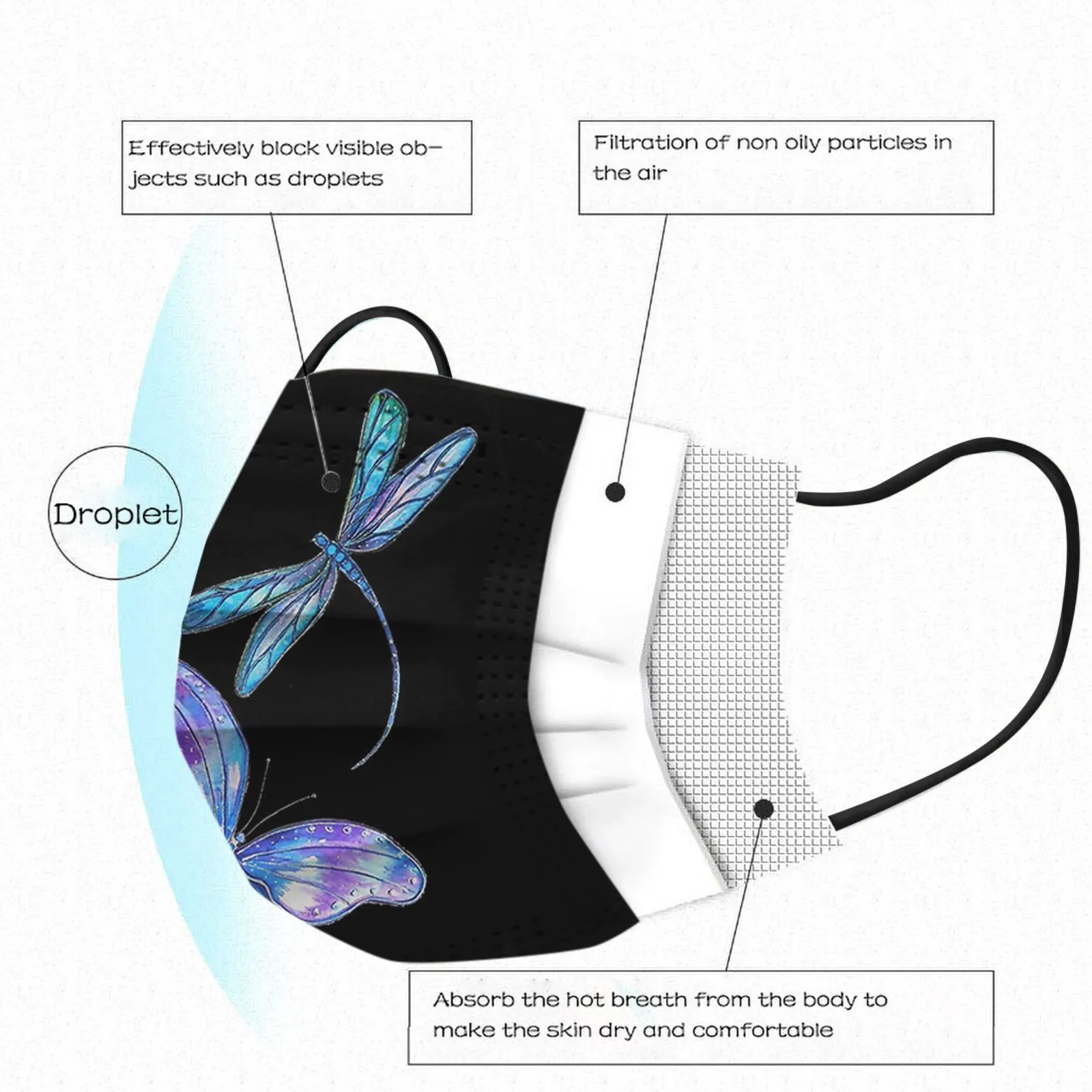 

10PC Adult Digital Printing Three Layer Protective Breathable Mask Masques Filter mask Mascarilla Face Cover Fast Ship 3Ply Ear