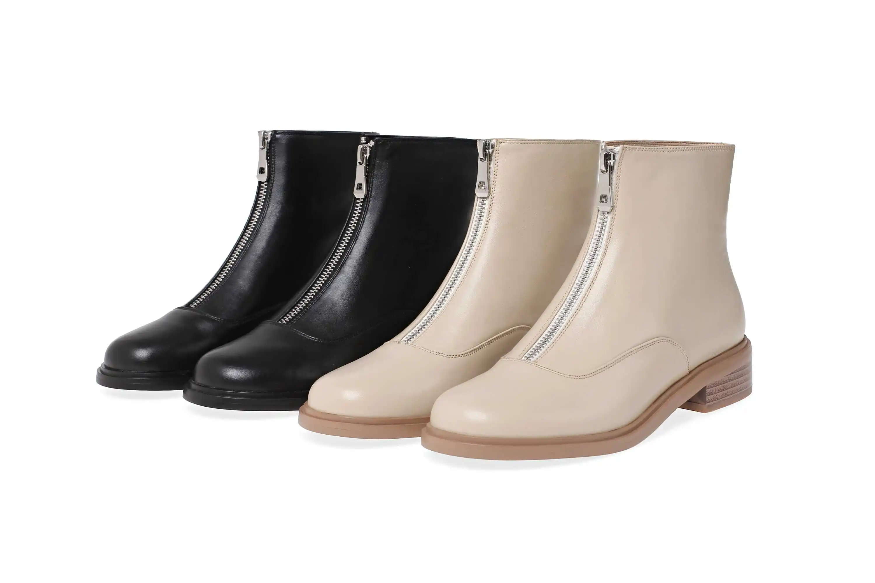 krazing pot winter warm leisure simple style genuine leather solid round toe low heels women fashion Zipper punk ankle boots L00