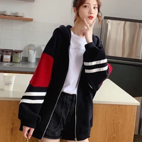 spring and autumn new korean style loose top thin cardigan hooded zipper jacket sweater all match cute sweet style