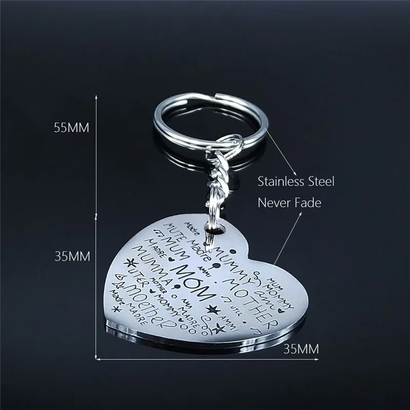 

2021 Heart National Language Mom Stainless Steel Key Chains Silver Color Chain for Pants Jewelry llaveros mujer K774S01