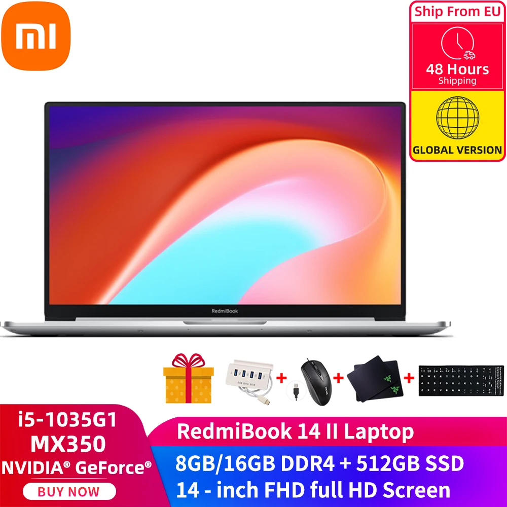 Xiaomi RedmiBook 14 ноутбук II Intel Core i5 1035G1 MX350 GPU 8GB/16G DDR4 512GB SSD &quotFHD экран ультра тонкий Mi