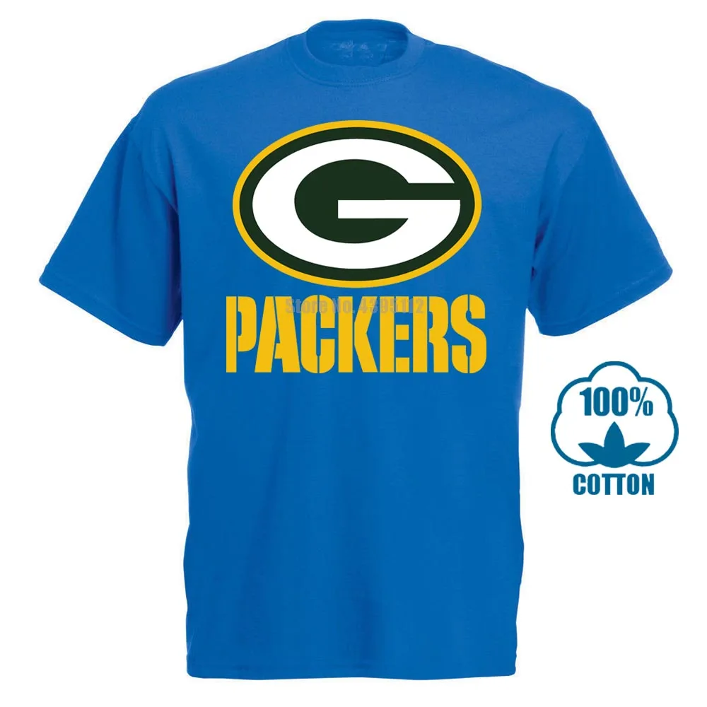 Футболка The Packers, профессиональная команда американских футболистов, черная футболка,, хлопковые футболки с коротким рукавом, мужская одежда - Цвет: Синий