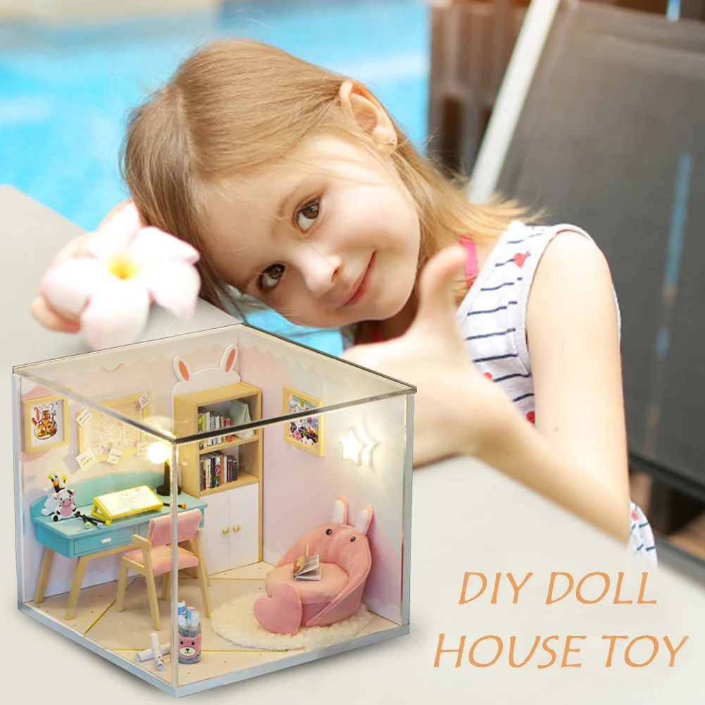 

3D DIY Miniature Dollhouse Wooden Assembling Hut Handmade Toys Room Home Decor Dust Designs Miniature Dollhouse Toys