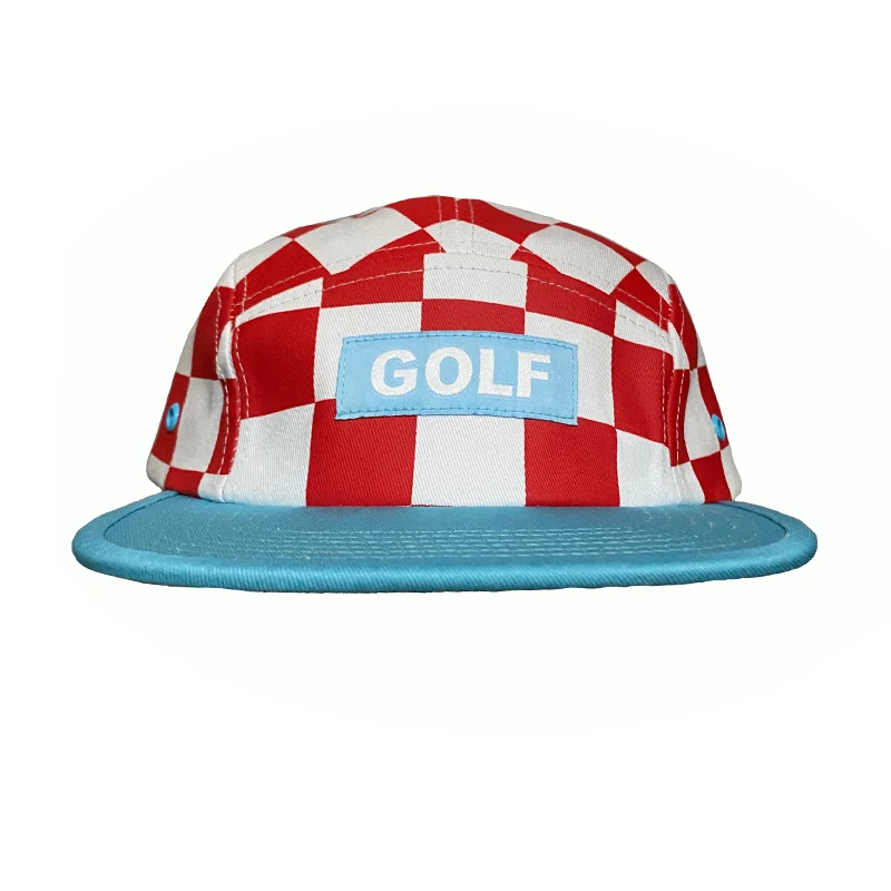 

GOLF WANG Chessboard Caps logo five-piece skateboard cap trend hip-hop flat brim hat baseball cap