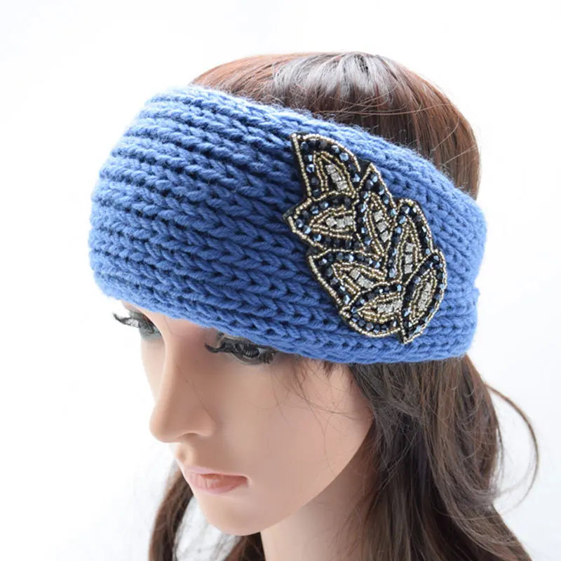 Шерстяная Женская ободок зимняя вязаная повязка на голову Стразы для женщин и
