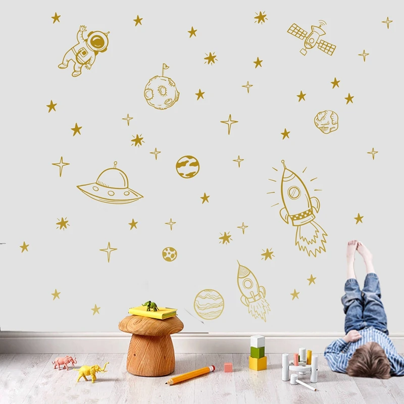 Креативная Наклейка на стену с изображением ракеты, корабля, космонавта для детей, мальчиков, детской комнаты, спальни, аксессуары для космоса, наклейка на стену, украшение для дома