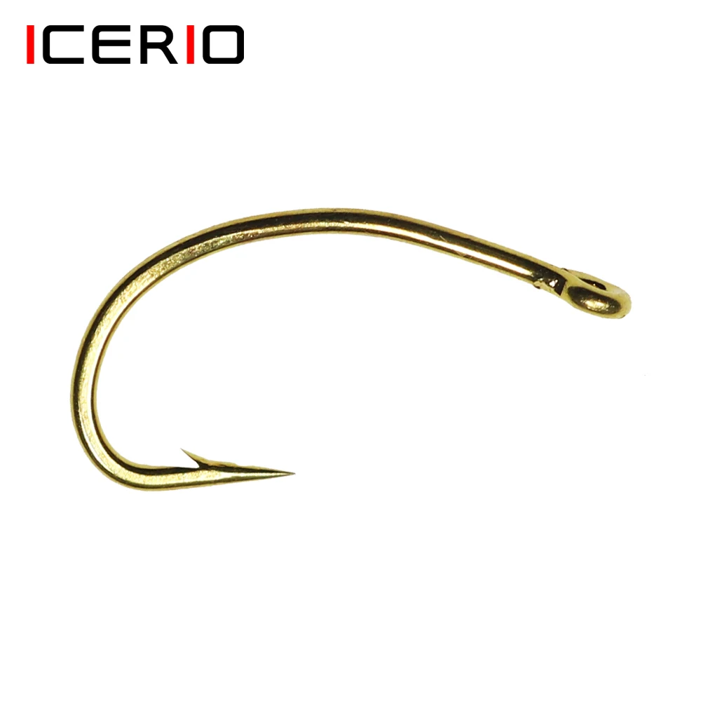 

ICERIO 100PCS Golden Fishing Hook Nymph Scud Midge Caddis Shrimp Fly Tying Hooks