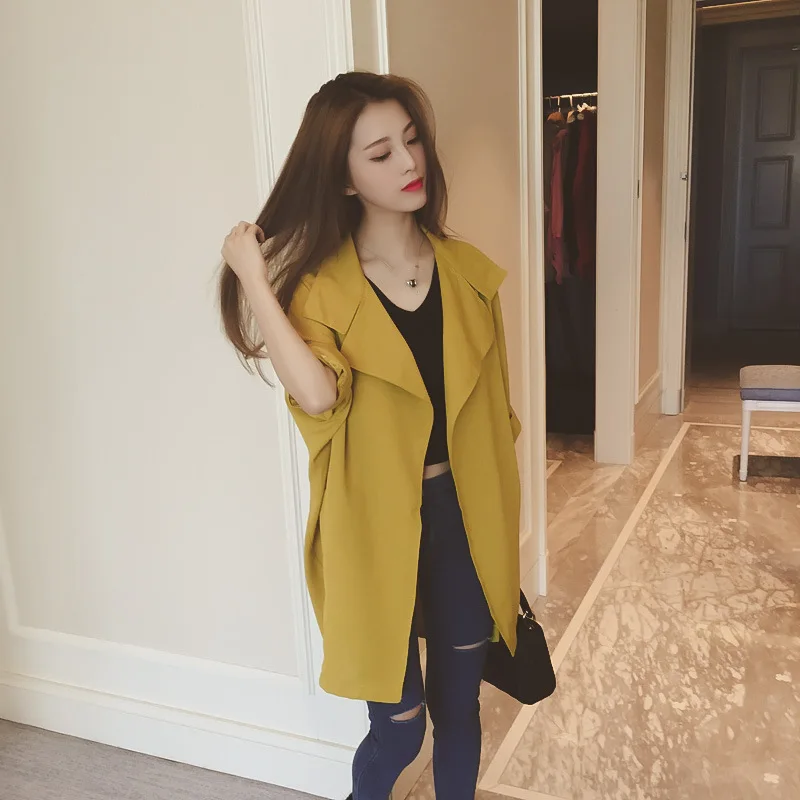 Тренчкот женская одежда весеннее Свободное пальто средней длины тренчкот с