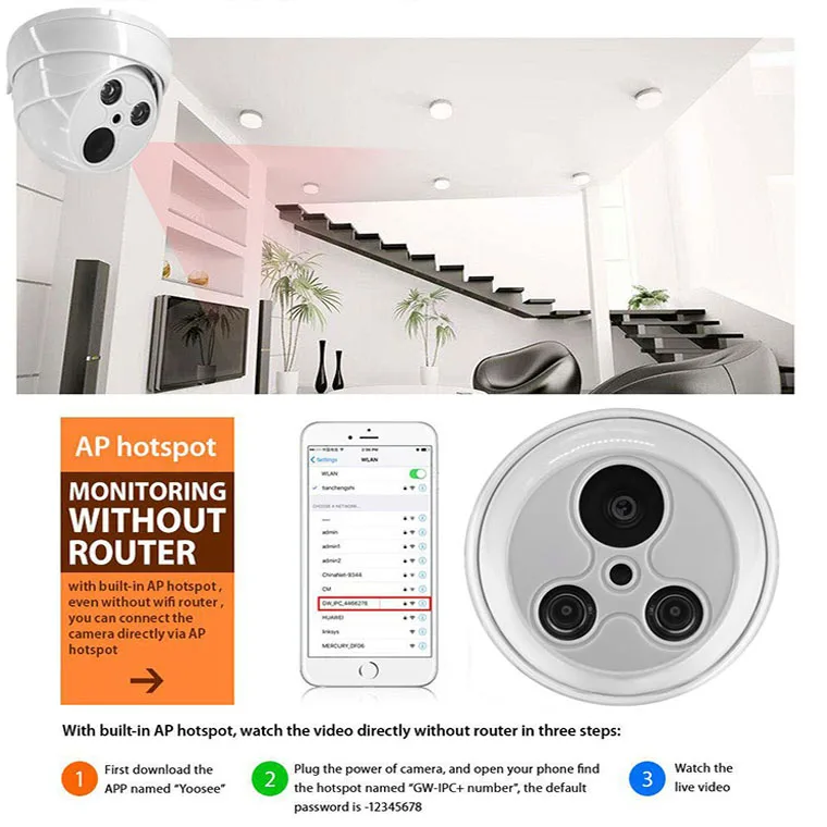 CCTV 1080P камера наблюдения ночного видения Yoosee приложение SD карта петля записи 720P Wifi IP купольная камера для внутренней безопасности беспроводной