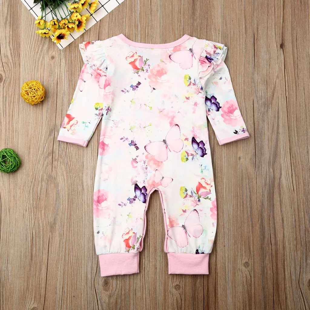 Комбинезон с оборками для новорожденных мальчиков и девочек цветочным принтом