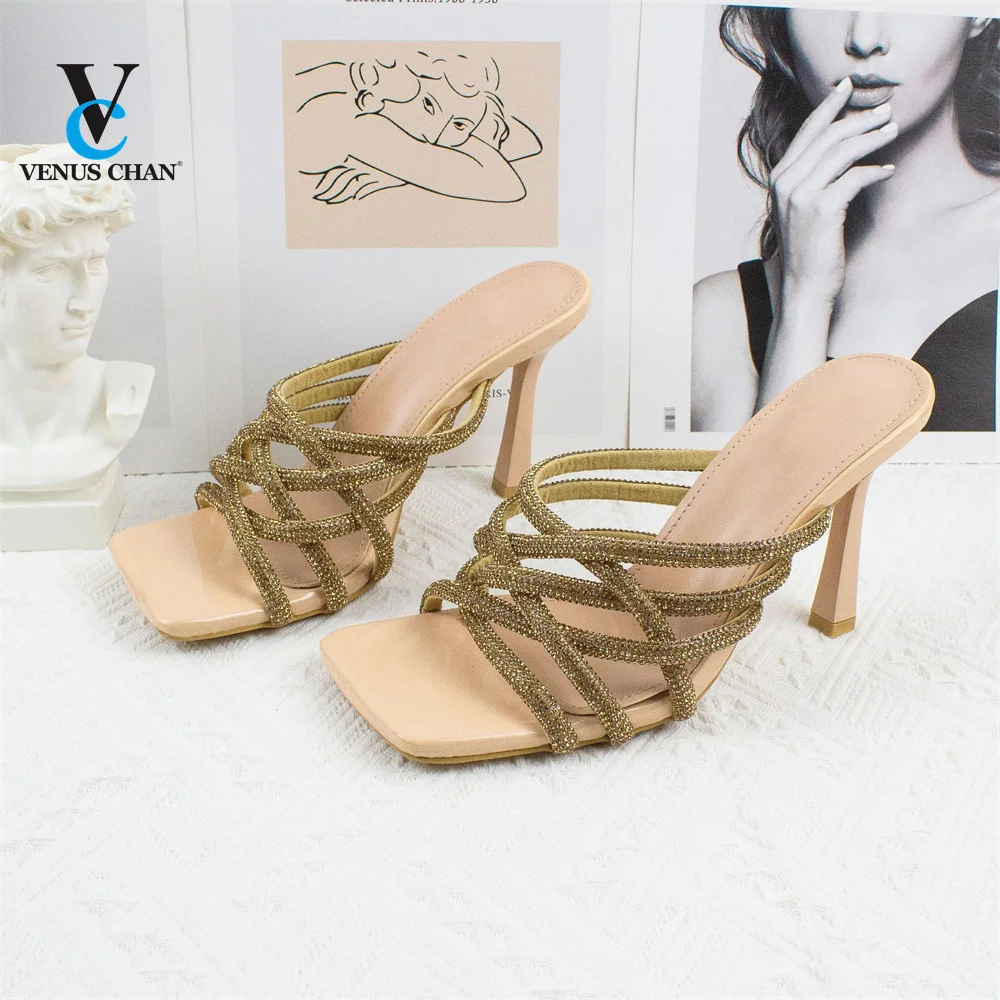 

The Summer PVC&Flock Gladiator Classics Crystal Spike Heels Women Sandals 2021 Shallow Buckle Strap Metal Decoratio Pumps