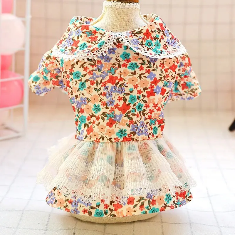 Летнее платье принцессы для маленьких собак кошек милое Цветочное юбка одежда