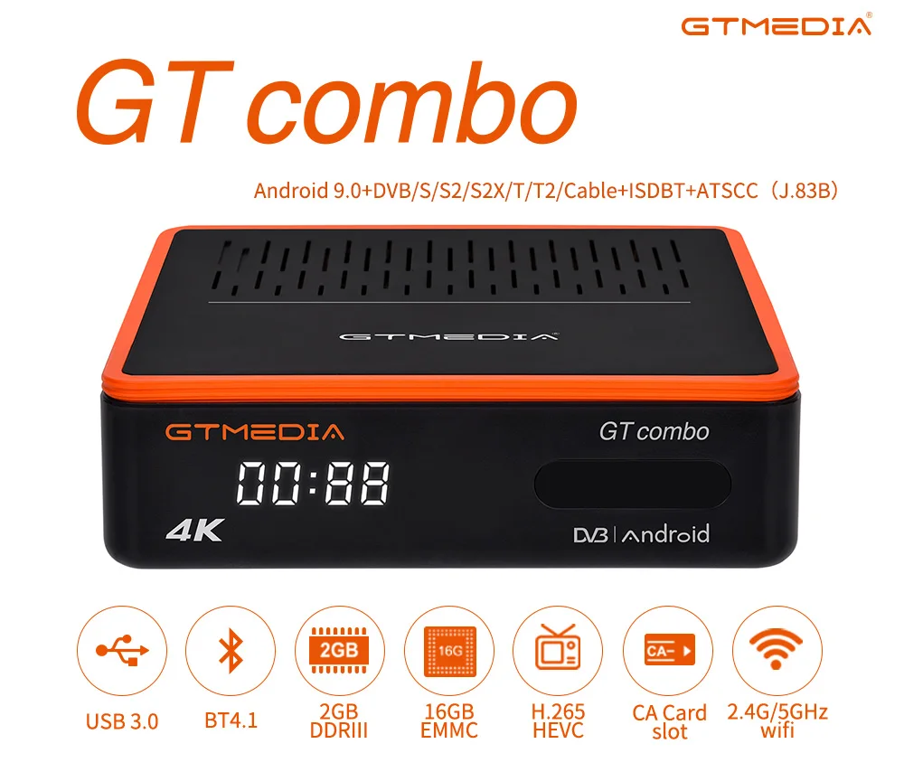 

GTMEDIA GT Combo 4K 8K Android 9.0 TV BOX DVB-S2 T2 Cable 2G+16G Satellite Receiver M3U Ccam Built In Wifi PK GTC Stock in Spain