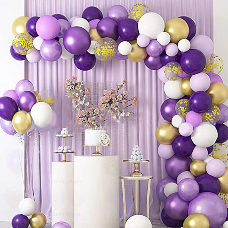 

128 PCS Purple Party Decorations For Girls Birthday Baby Shower Wedding Party Supplies With Balloons Arch Kit Confetti Balloons