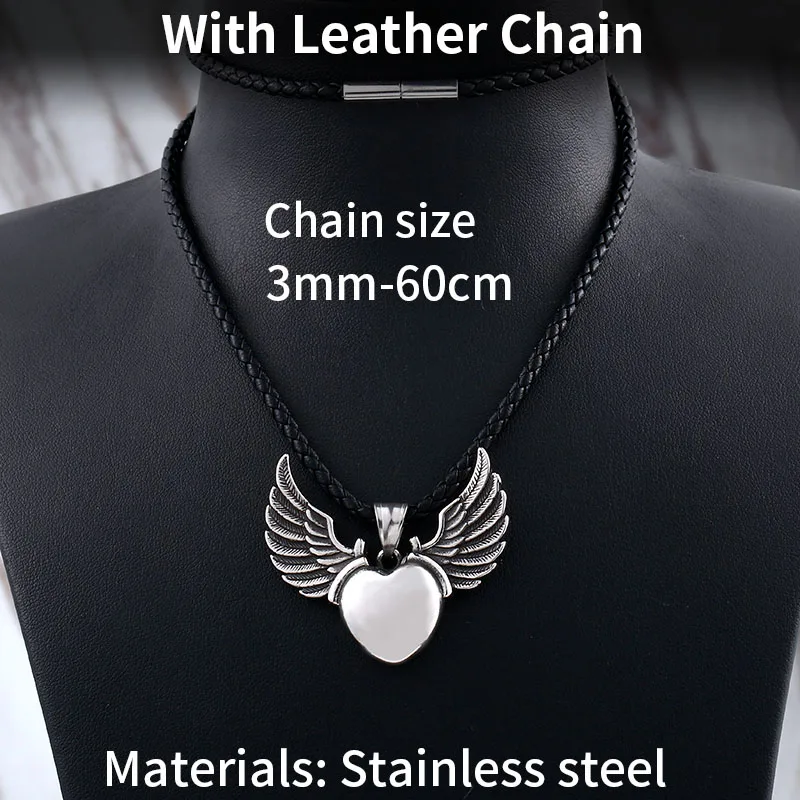 heart with leather Нержавеющая сталь Новое поступление Угол крыла панк черепа мужчины кулон из нержавеющей стали высокого качества ювелирные изделия - Окраска металла: heart with leather