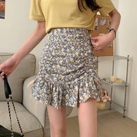 summer 2021 new korean version of high waist a line floral short skirt temperament ruffled pleated bust skirt