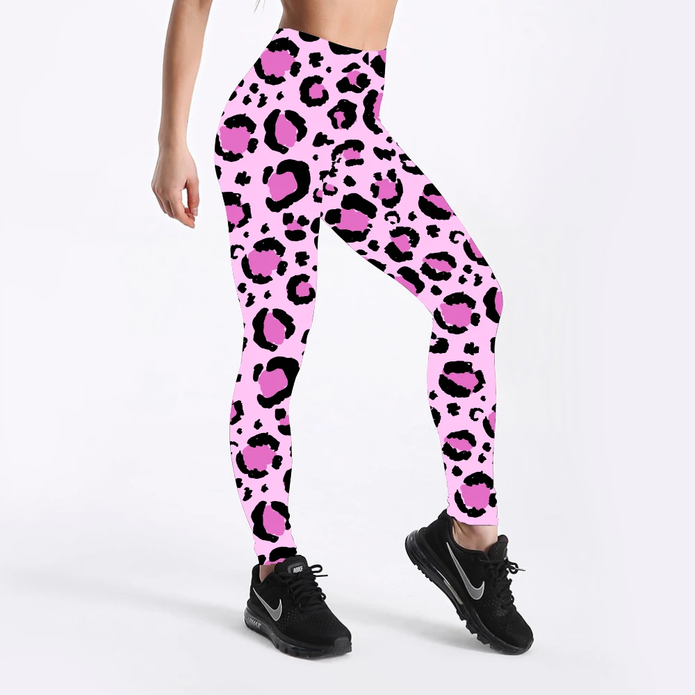 Женские леггинсы с леопардовым принтом розовые Удобные эластичной резинкой на