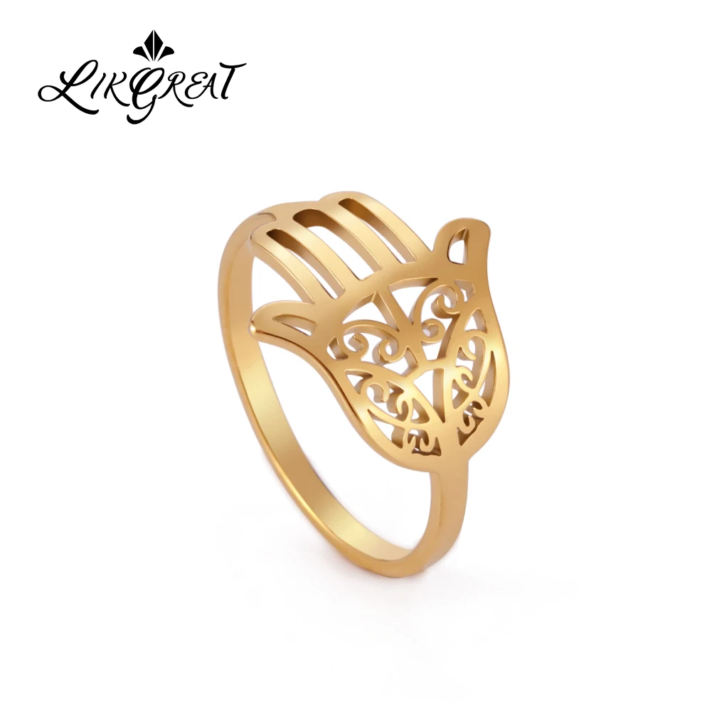 LIKGREAT ручные кольца Hamsa Fatima из нержавеющей стали женское Винтажное кольцо