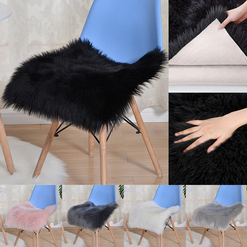Cover Warm Hairy Wool Carpet Seat Pad Long Skin Fur Plain Fluffy Area Rugs 40x40cm