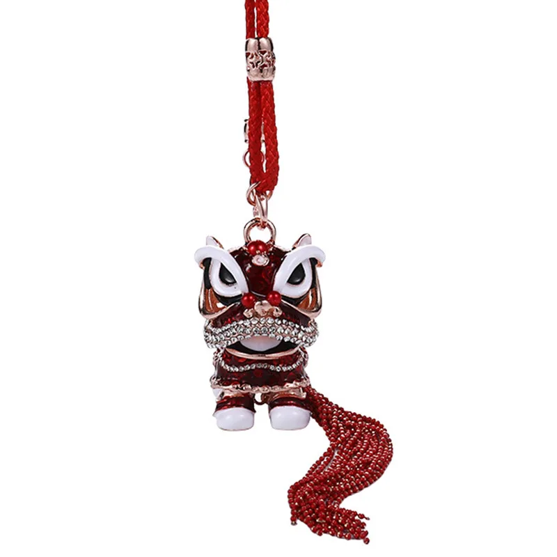 Vintage Creative Chinese Style Unicorn Car Hanging Lion Dance Fine Keychain Pendant Accessories For Women Men Gift Alloy Keyring