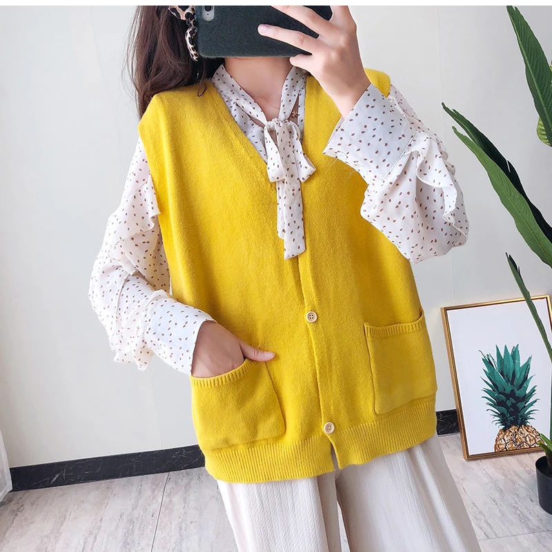 Женский трикотажный жилет повседневный свободный винтажный кардиган без