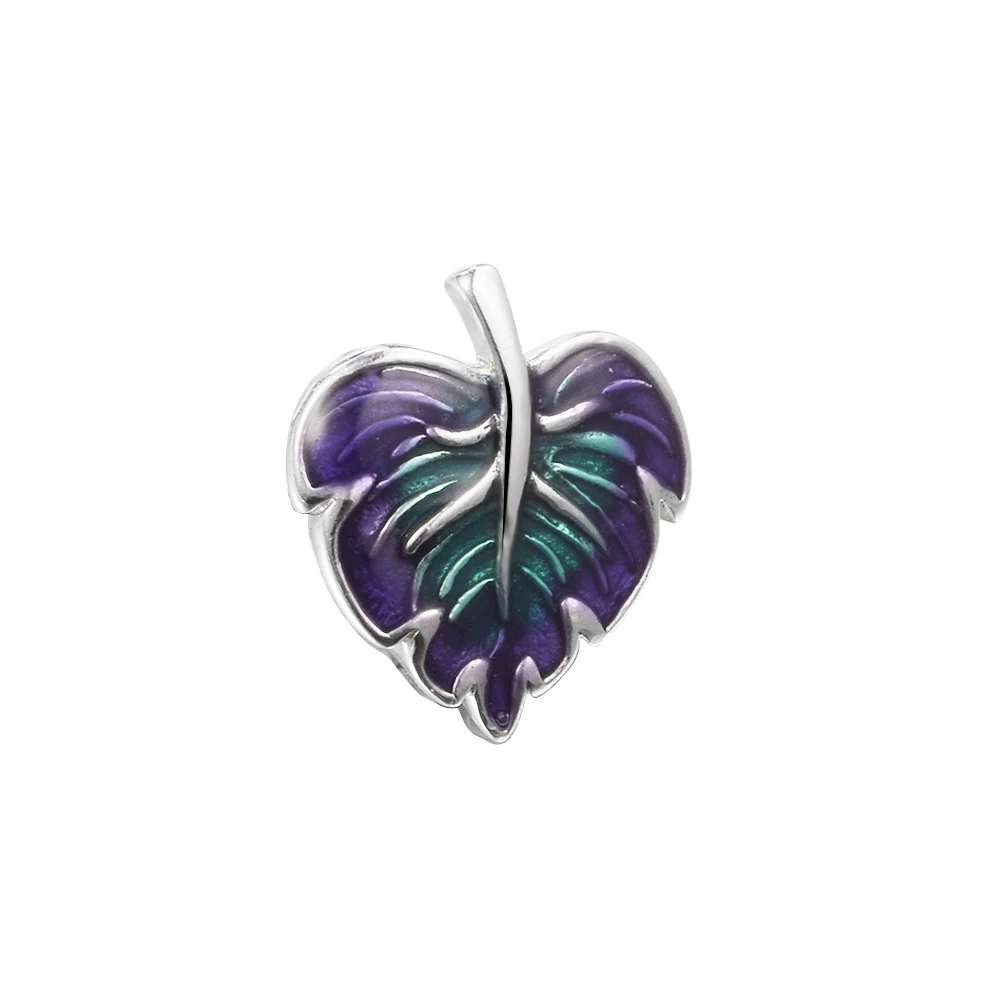 2021 New 925 Sterling Silver Purple & Green Leaf Charm Beads Fit Bracelets Women Bead for Jewelry Making Berloque