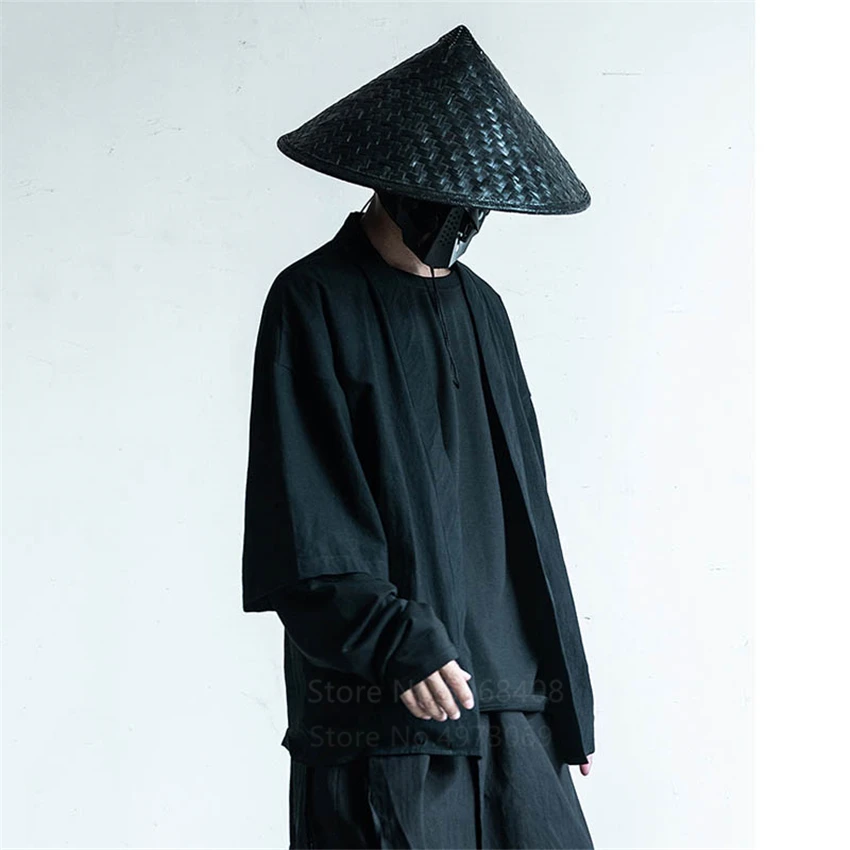 Кимоно хаори для мужчин в традиционном японском стиле кардиган черное пальто