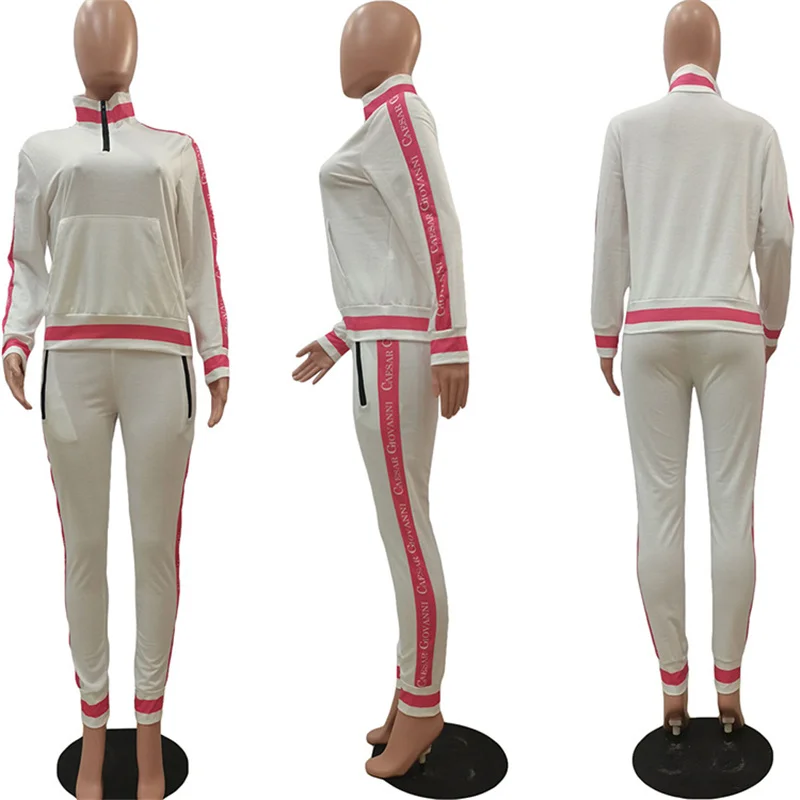 

2 Piece Sets Womens Outfits Fashion Long Sleeved Letters Zipper Tops and Pencil Pants Leisure Sportswear Wholesale Dropshipping