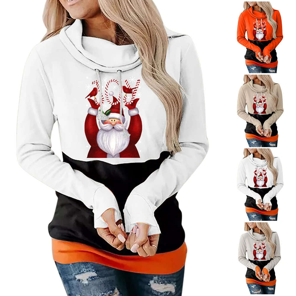 

Womens Christmas Joy-Santa Claus Colorblock Hoodies Pullover Sweatshirt Tops Women