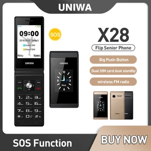 uniwa x28 big push button phone senior flip mobile phone gsm dual sim fm radio russian hebrew keyboard clamshell cellphone free global shipping