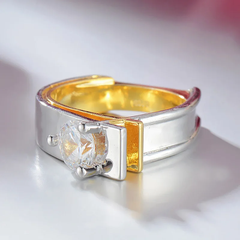 Женские креативные геометрические двухцветные кольца кольцо с цирконом