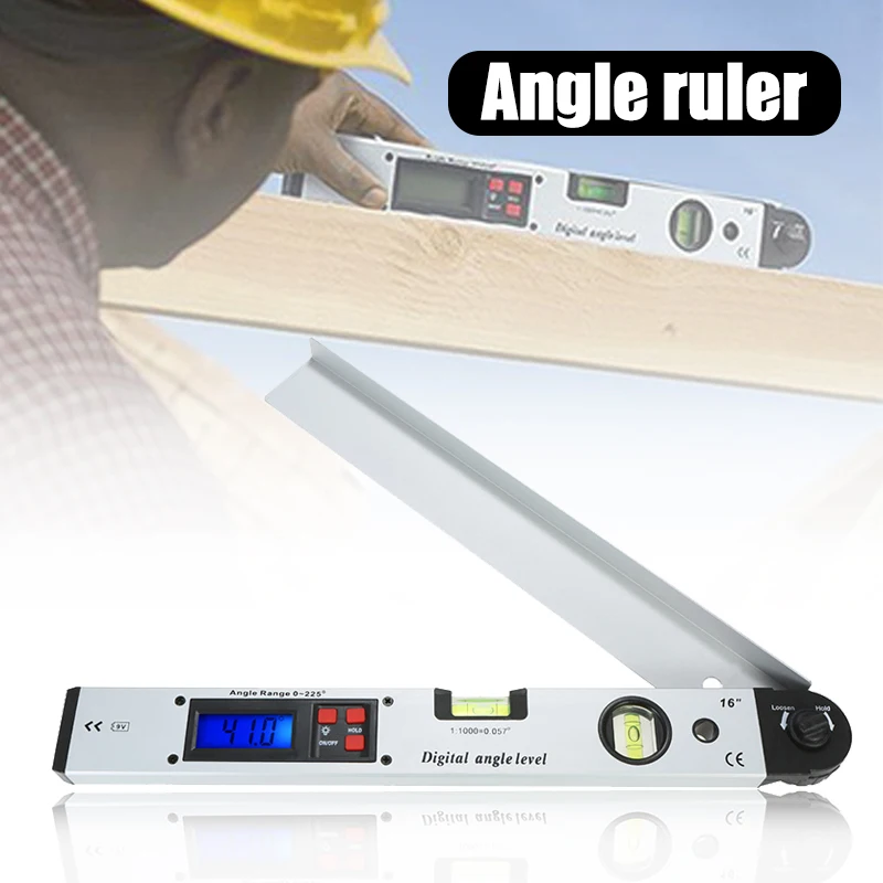 

16 Inch Angle Ruler 0-225°Digital Protractor, With Digital Display Level 400mm With Backlit LCD Digital Angle Measuring can CSV