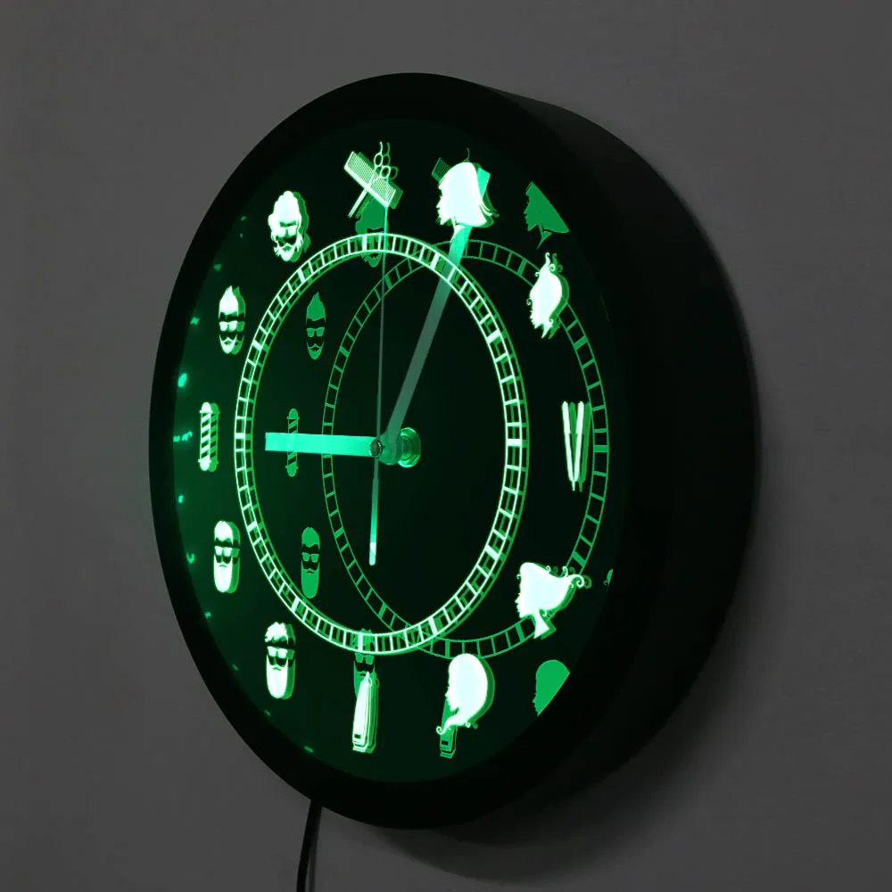 Hairdresser Beauty Salon Illuminated Wall Clock Barber Shop Vintage Design Atmosphere Lighted LED Backlight Business Sign | Дом и сад