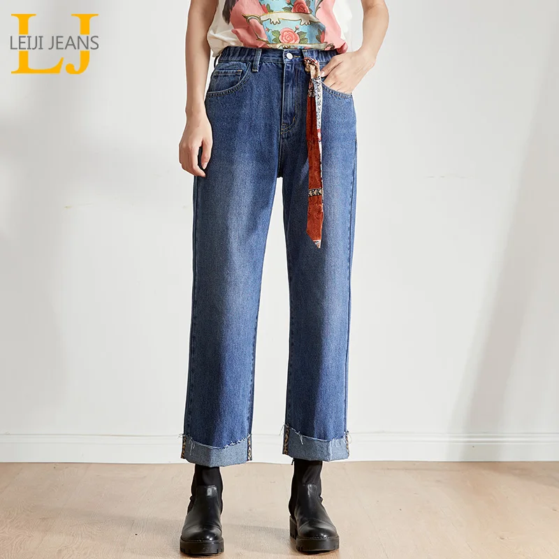 Женские широкие джинсы капри LEIJIJEANS свободные мытые с высокой посадкой модная