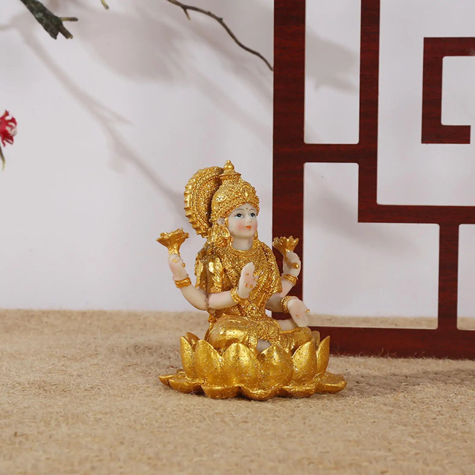 

Small Hindu Goddess Gold Indian Buddha Statue Indian Buddha Craft Resin Yoga Room Meditation for Altar Pooja Car Diwali Garden