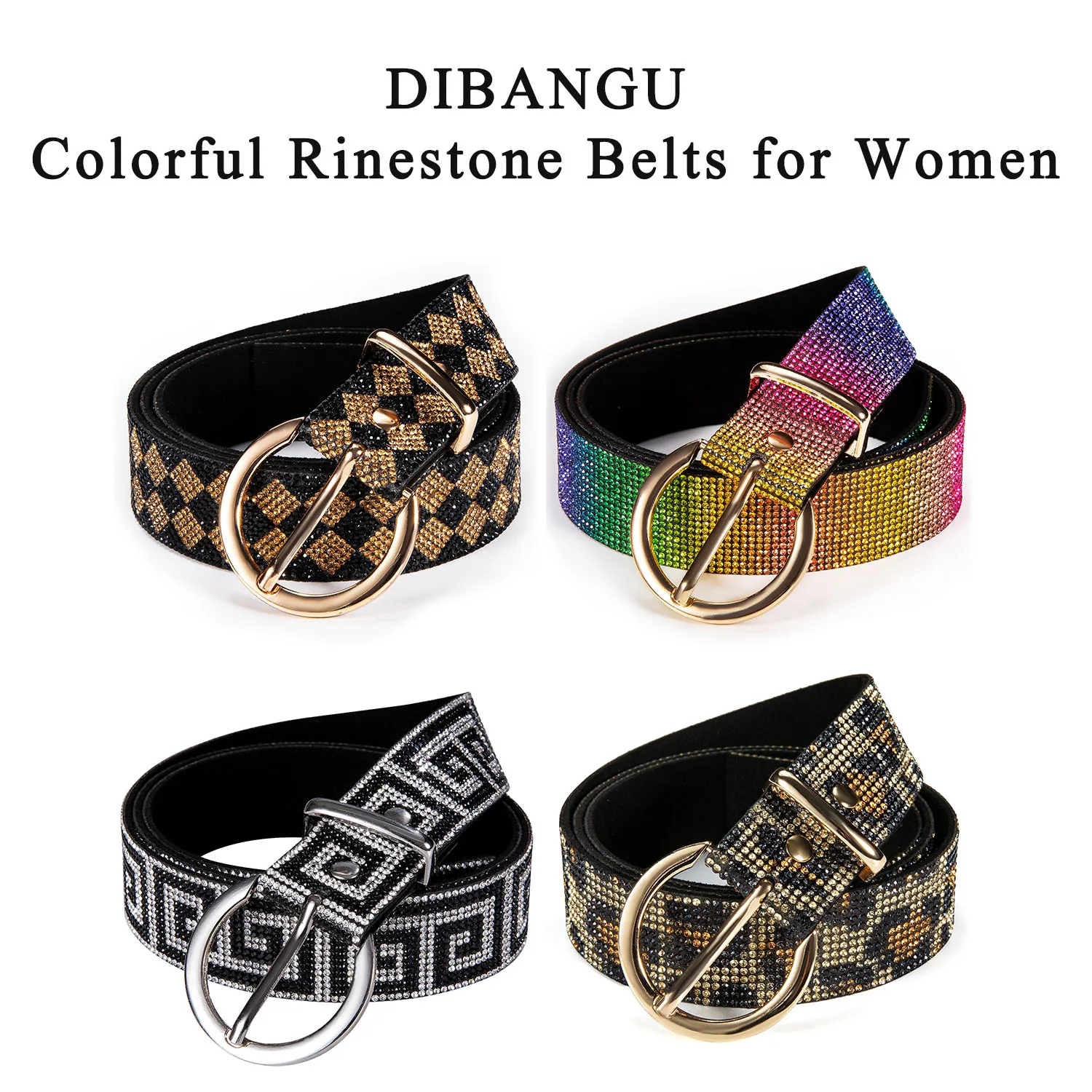 Rhinestone Belts for Women Designer Stylish Casual Canvas Belt with Holes Sliver Pin Buckle Diamond Shinning Jeans Waistband
