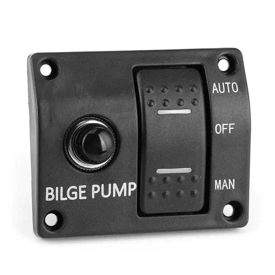 

3-Way Bilge Pump Switch Panel Auto/Off/Manual 12V 24V with LED Indicator Built-In 15A Circuit Breaker Boat Accessory
