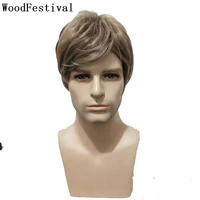 woodfestival male synthetic cosplay men hair wig short wigs straight boy mix color high temperature fiber