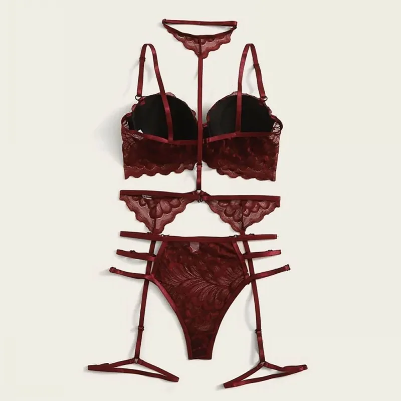 Комплект женского кружевного нижнего белья с чашками пуш-ап и вышивкой | Женская