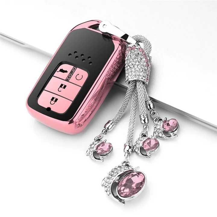 D-Pink-Keyring Мягкий ТПУ чехол для ПК брелок для ключей Автомобильный ключ чехол для Honda Civic Accord Pilot HR-V для CXV автомобильные аксессуары - Название цвета: D-Pink-Keyring