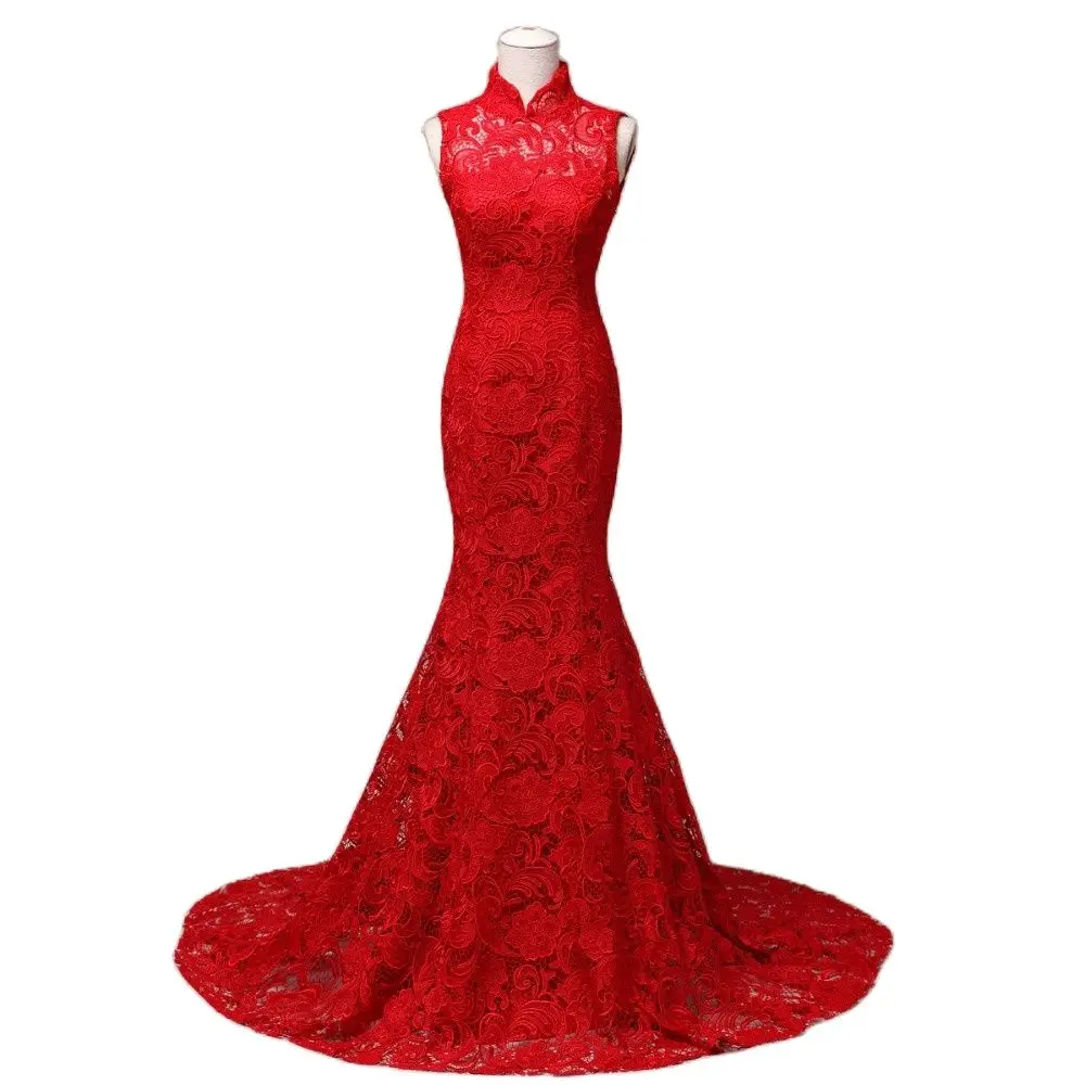 Реальный образец красное сделанное на заказ кружевное роскошное новый стиль