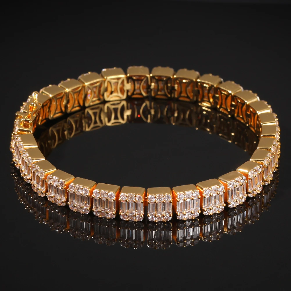 

2 Columns Square Cubic Zirconia BLING Charm Hip hop Gold Silver Color Mens Bracelets Bling Bling Fashion Jewelry
