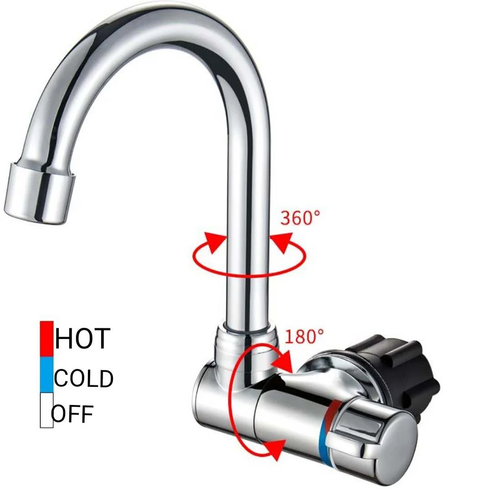 

Foldable RV Faucet 360 Degree Rotation 1/2 Inlet Thread Single Handle Cold & Hot Water Mixer Copper Faucet for RV Boat